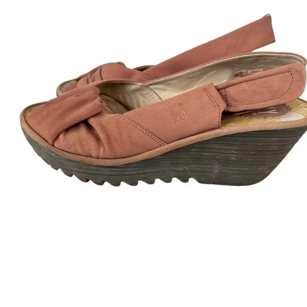 Fly London Womens Yakin Slingback Wedge Sandals Leather Platform EU 41